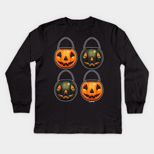 Black and Orange Pumpkin Buckets Kids Long Sleeve T-Shirt